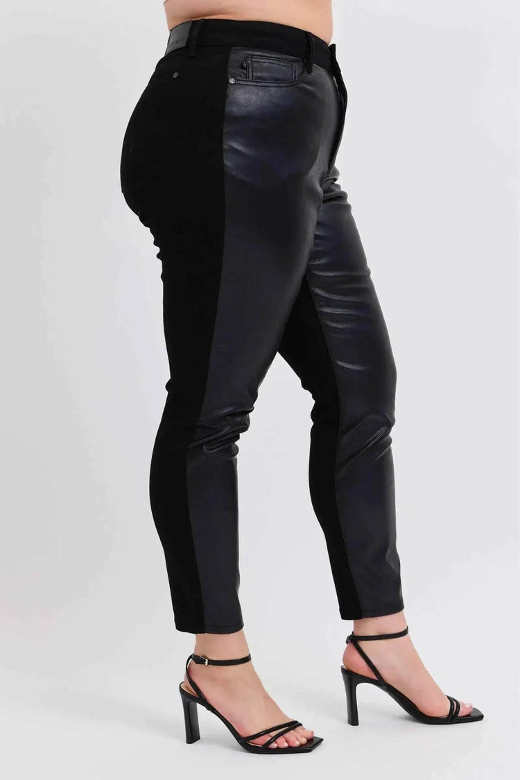 Judy Blue Plus Size HW Faux Leather Skinny Pants - GiFTiFY