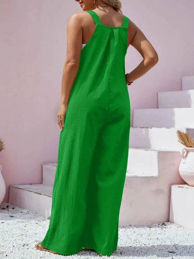 Plus Size Square Neck Wide Leg Overalls - GiFTiFY