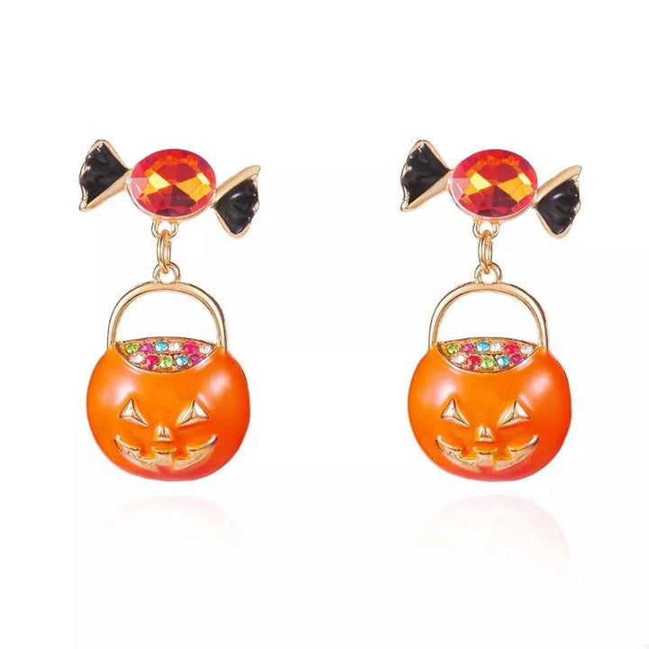 Halloween Rhinestone Pumpkin Dangle Earrings - GiFTiFY