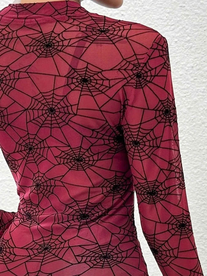 Spider Web Print Long Sleeve Blouse - GiFTiFY