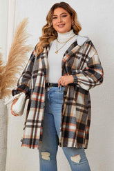 Honey Plus Size Plaid Drop Shoulder Hooded Coat - GiFTiFY