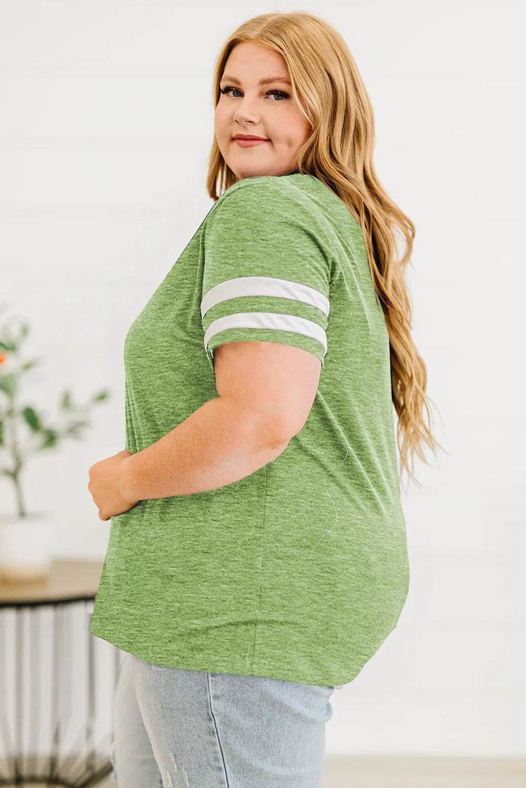 Plus Size Striped V-Neck Tee Shirt - GiFTiFY
