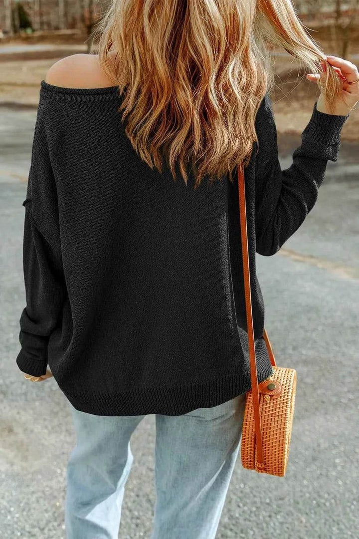 Pumpkin Round Neck Long Sleeve Knit Top - GiFTiFY