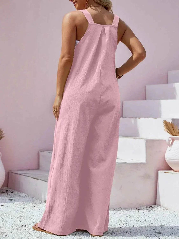 Plus Size Square Neck Wide Leg Overalls - GiFTiFY