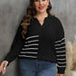 Plus Size Striped V-Neck Sweater - GiFTiFY