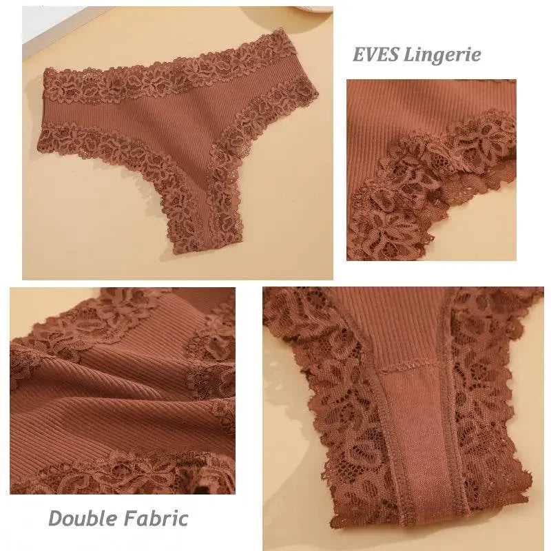 5PCS Lace Cotton Brazilian Panties Lace Cotton Brazilian Panties by Dropshee