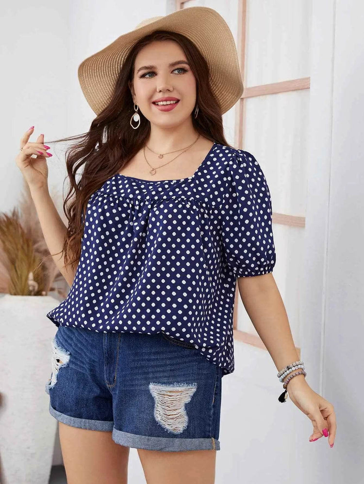 Honey Plus Size Polka Dot Square Neck Blouse - GiFTiFY