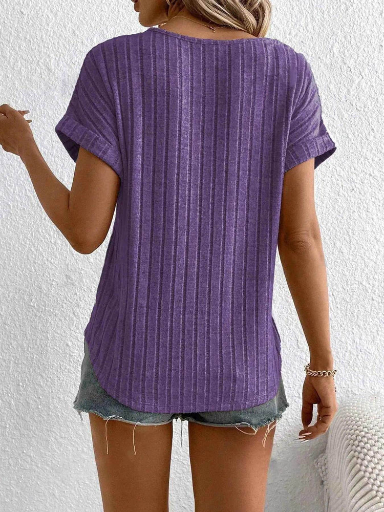 Plus Size Ribbed Texture Short Sleeve T-Shirt - GiFTiFY
