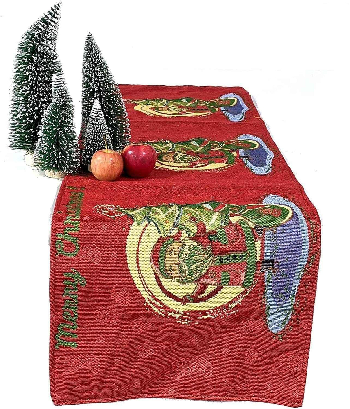 DaDa Bedding Red Santa Claus Christmas Tree Woven Tapestry Dining Table Runner (17615) Table Runners by DaDalogy Bedding Collection