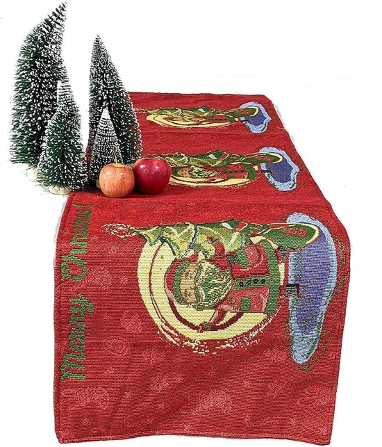 DaDa Bedding Red Santa Claus Christmas Tree Woven Tapestry Dining Table Runner (17615) - GiFTiFY