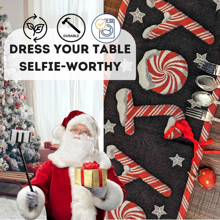 DaDa Bedding Set of 4-Pieces Peppermint Joy Holiday Tapestry Placemats 13” x 19” (12904) - GiFTiFY
