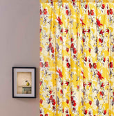 DaDa Bedding Set of 2 Radiant Sunshine Yellow Floral Window Curtain Panels - Natural Semi Sheer Hummingbirds Farmhouse Red Flowers Straight Tailored Edge - GiFTiFY