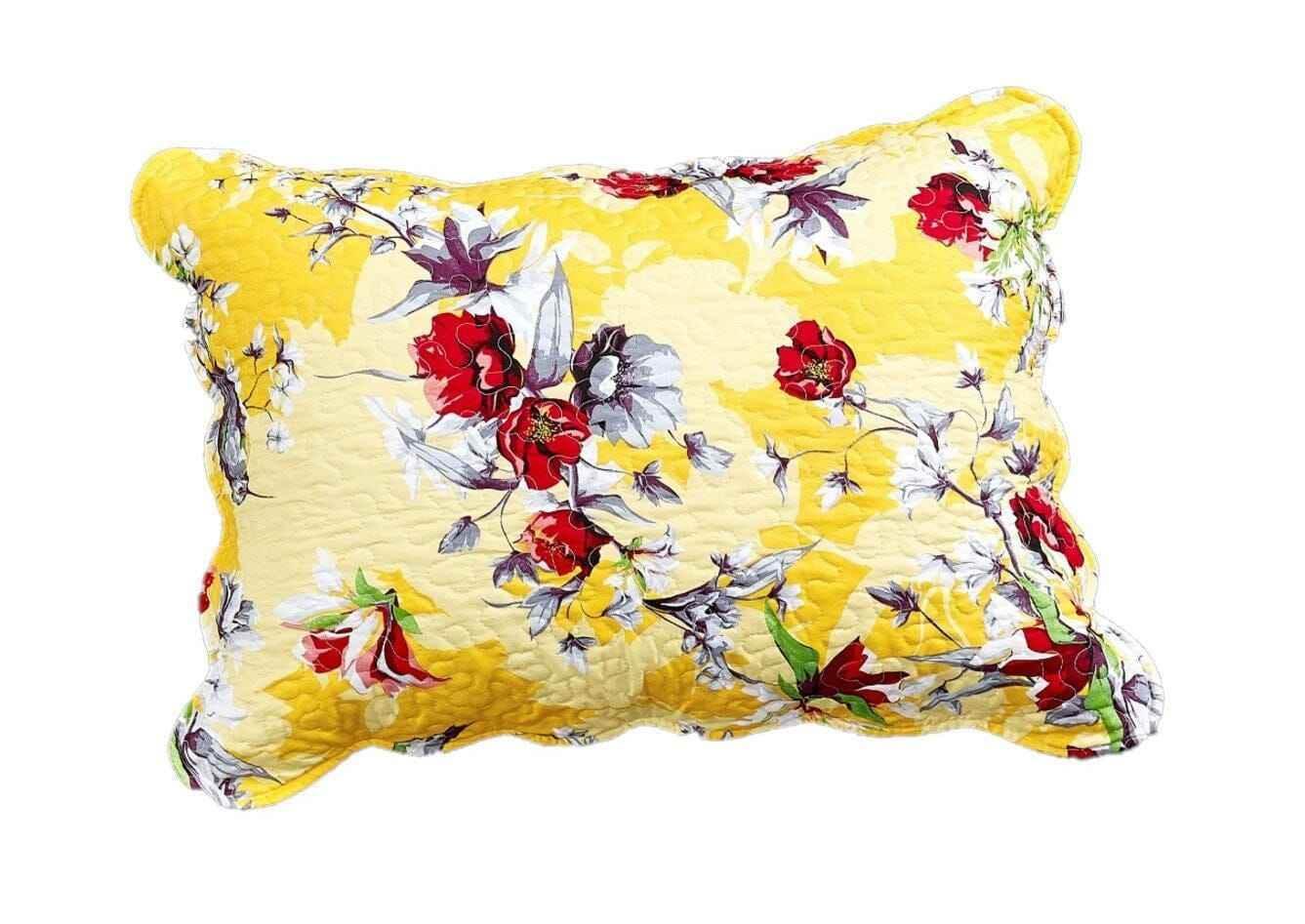 DaDa Bedding Sunshine Yellow Hummingbirds Floral Scalloped Pillow Sham 1-Piece (JHW-925) - GiFTiFY