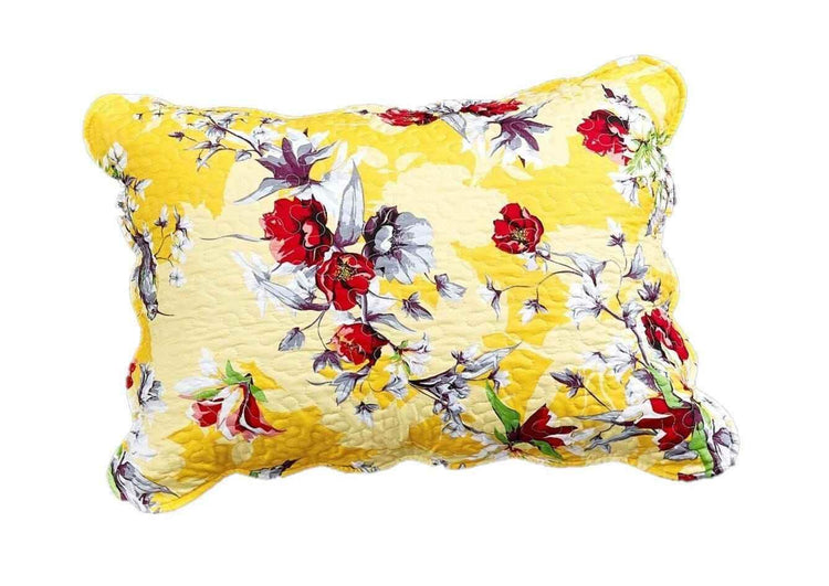 DaDa Bedding Sunshine Yellow Hummingbirds Floral Scalloped Pillow Sham 1-Piece (JHW-925) - GiFTiFY