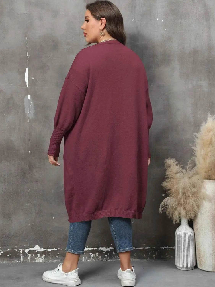 Plus Size Long Sleeve Pocketed Cardigan - GiFTiFY