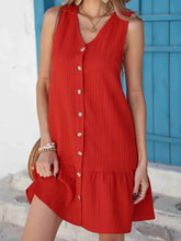 Plus Size Sleeveless Button-Front V-Neck Casual Mini Dress - GiFTiFY