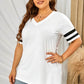 Plus Size Striped V-Neck Tee Shirt - GiFTiFY