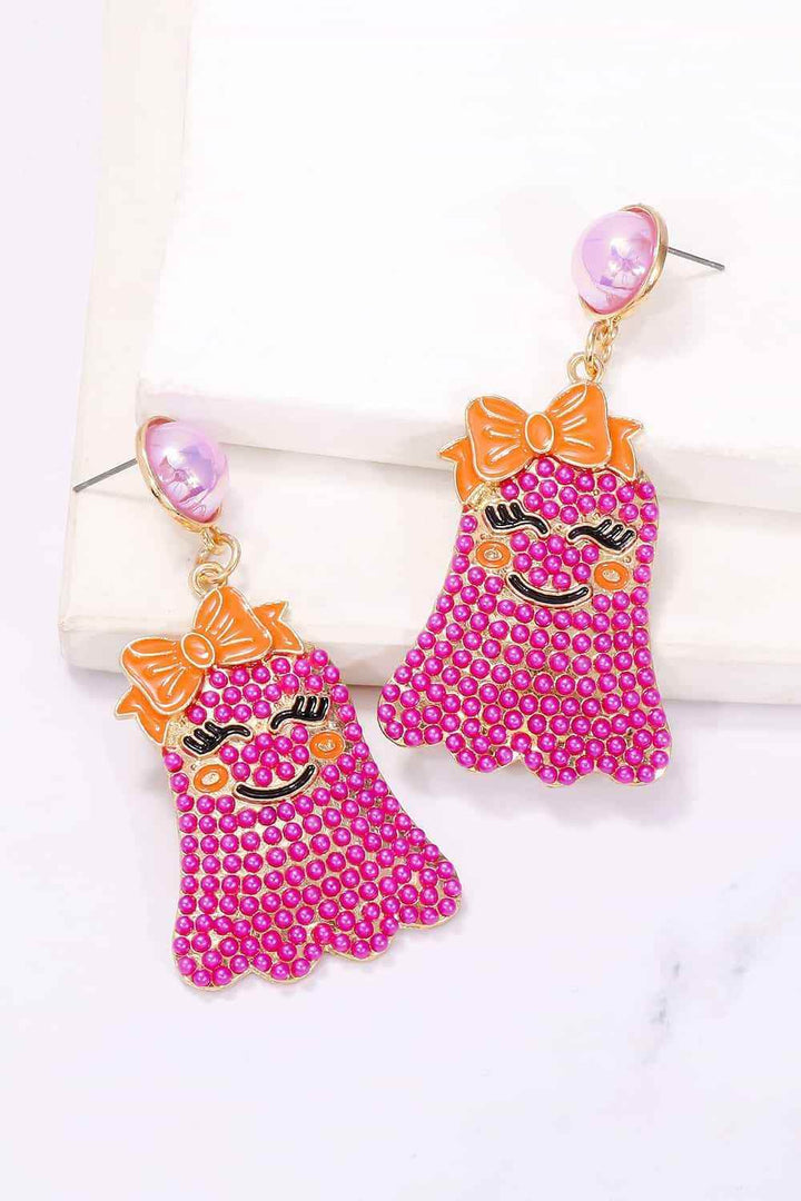 Smiling Ghost Shape Synthetic Pearl Earrings - GiFTiFY