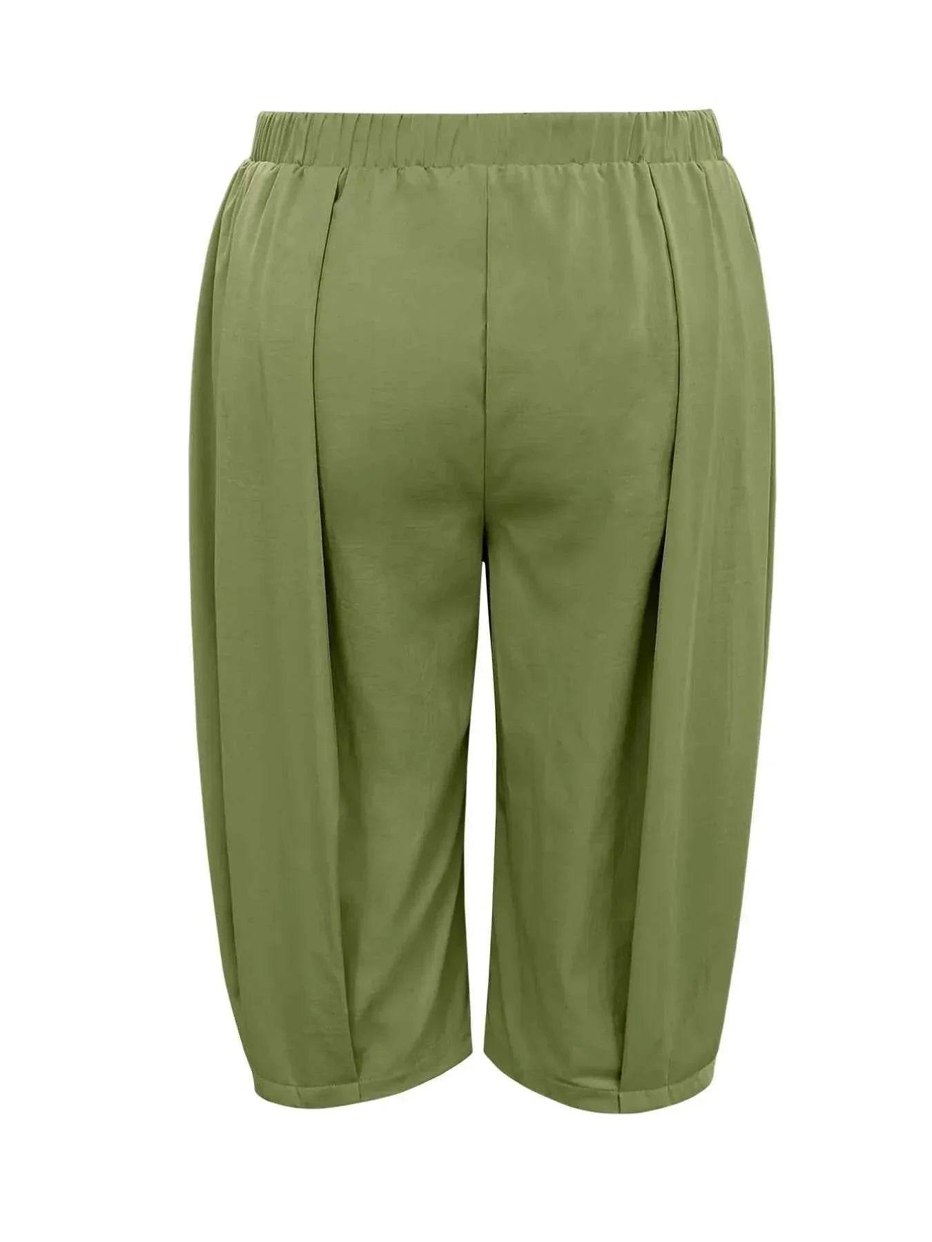 Plus Size Wide Leg Pleated Detail Cropped Pants - GiFTiFY