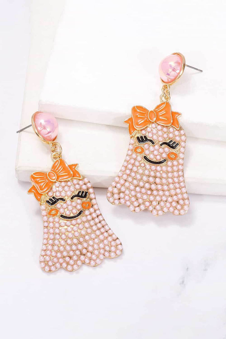 Smiling Ghost Shape Synthetic Pearl Earrings - GiFTiFY