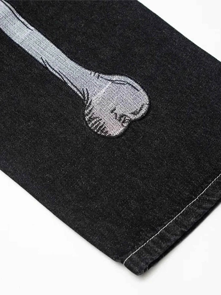 Men's Skeleton Embroidered Straight Leg Jeans - GiFTiFY