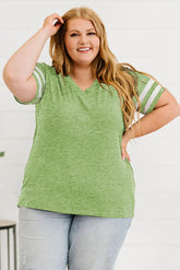 Plus Size Striped V-Neck Tee Shirt - GiFTiFY