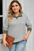 Plus Size Striped Half Snap Long Sleeve Blouse - GiFTiFY