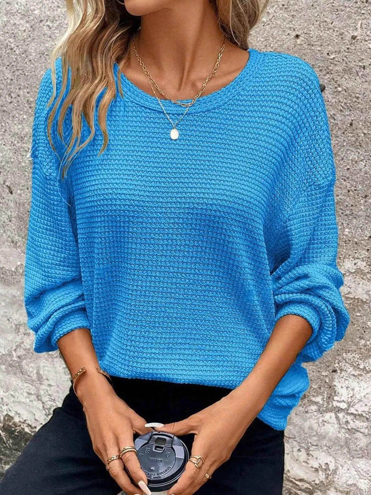 Plus Size Relaxed Fit Waffle Knit Round Neck T-Shirt - GiFTiFY