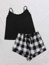 Plus Size Lace Trim Scoop Neck Cami and Printed Shorts Pajama Set - GiFTiFY
