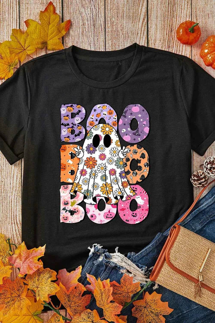 BOO Ghost Graphic Round Neck Short Sleeve T-Shirt - GiFTiFY
