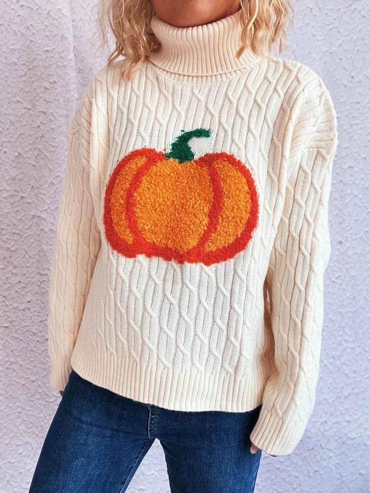 Pumpkin Turtleneck Long Sleeve Sweater - GiFTiFY