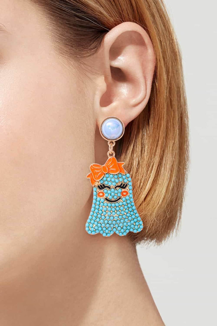 Smiling Ghost Shape Synthetic Pearl Earrings - GiFTiFY