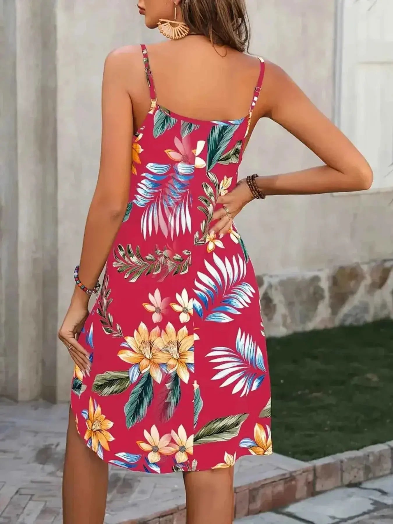 Plus Size Printed V-Neck Cami Dress