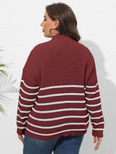 Plus Size Zip-Up Striped Sweater - GiFTiFY