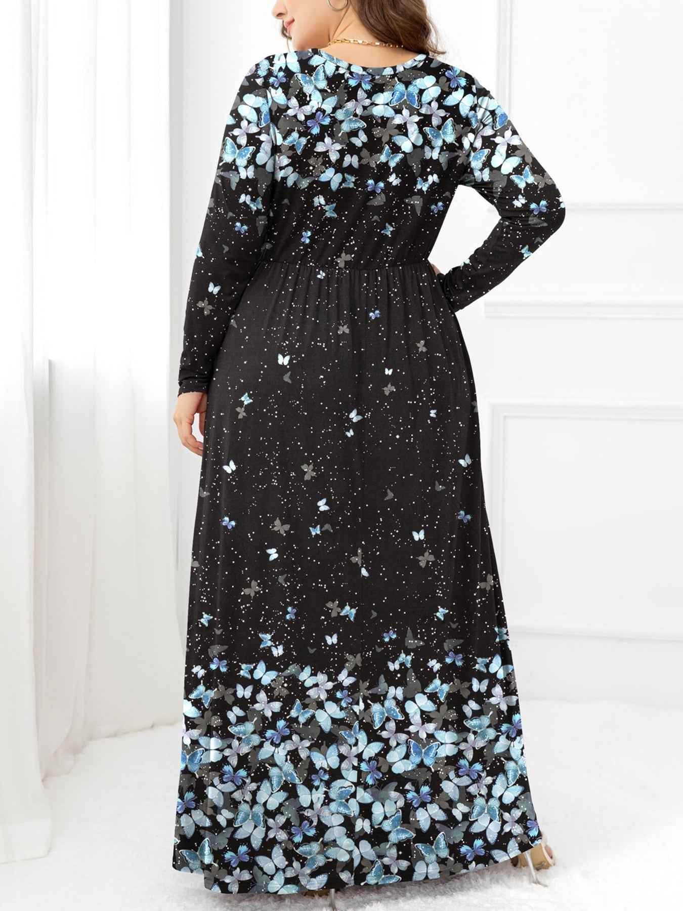 Plus Size Round Neck Maxi Dress with Pockets - GiFTiFY