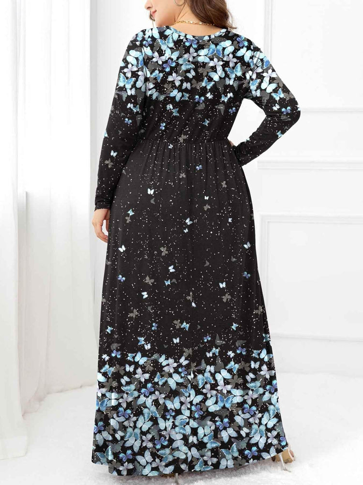 Plus Size Round Neck Maxi Dress with Pockets - GiFTiFY