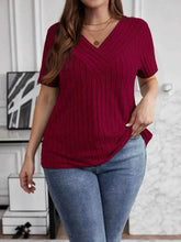 Plus Size V-Neck Short Sleeve Ribbed T-Shirt - GiFTiFY