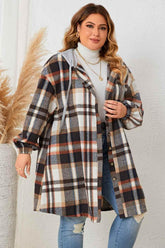 Honey Plus Size Plaid Drop Shoulder Hooded Coat - GiFTiFY