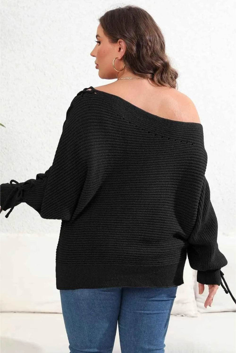 Plus Size One Shoulder Beaded Sweater - GiFTiFY