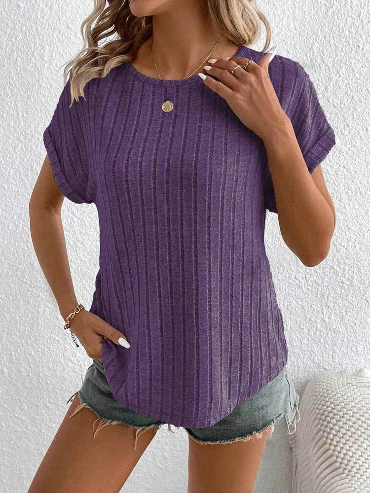 Plus Size Ribbed Texture Short Sleeve T-Shirt - GiFTiFY