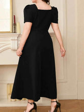 Plus Size Square Neck Puff Sleeve Midi Dress - GiFTiFY