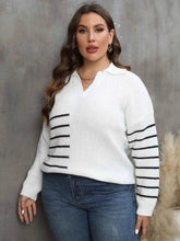 Plus Size Striped V-Neck Sweater - GiFTiFY