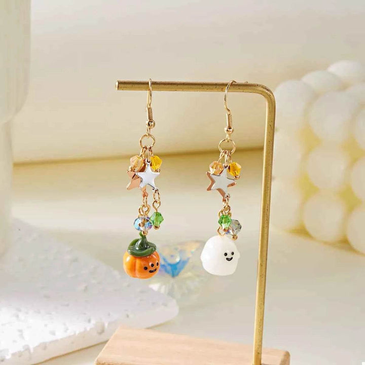 Halloween Asymmetrical Pumpkin Ghost Earrings - GiFTiFY