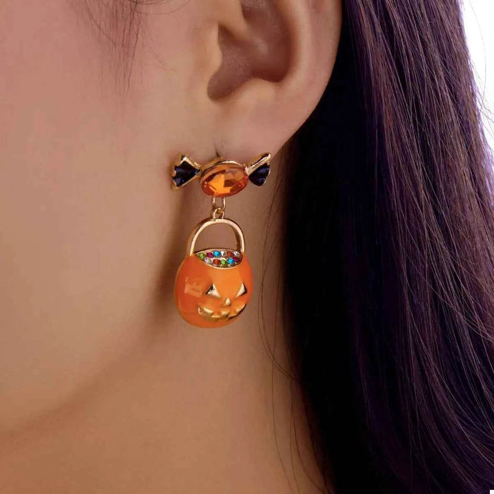 Halloween Rhinestone Pumpkin Dangle Earrings - GiFTiFY