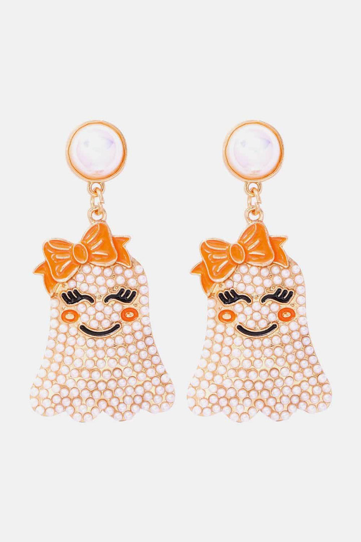 Smiling Ghost Shape Synthetic Pearl Earrings - GiFTiFY