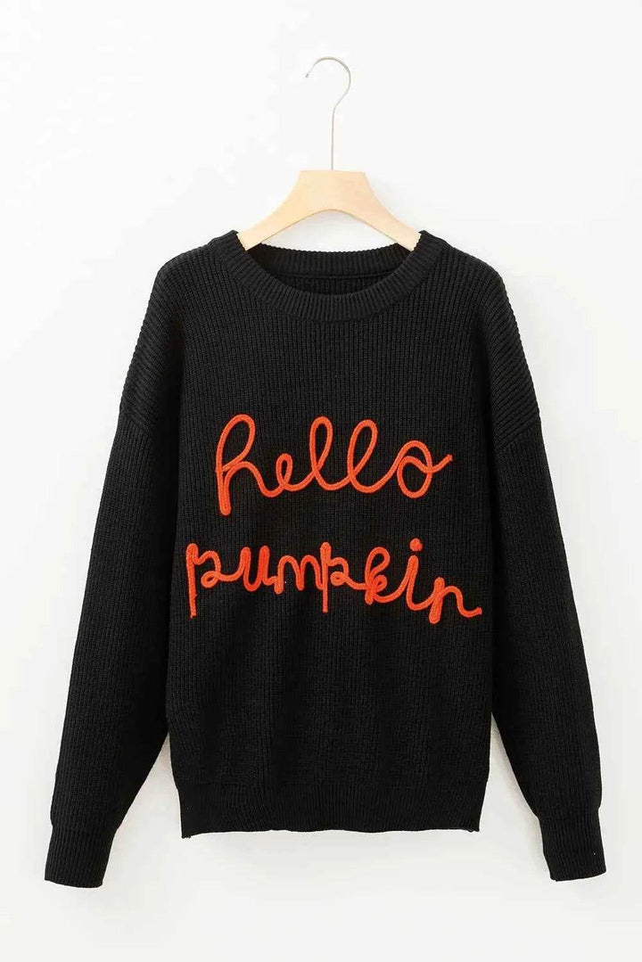 HELLO PUMPKIN Round Neck Long Sleeve Sweater - GiFTiFY