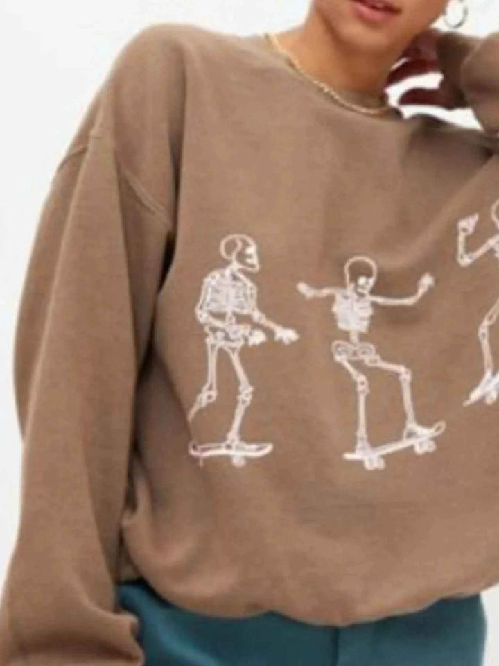 Skeleton Graphic Oversized Sweatshirt - GiFTiFY