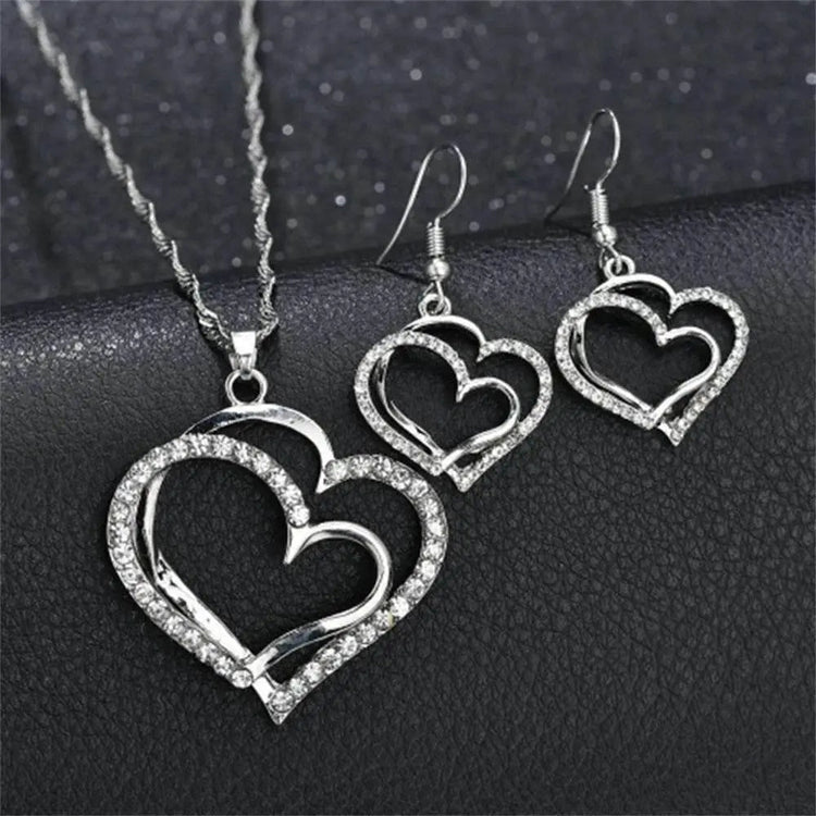 Romantic Double Heart Jewelry Set for Brides - GiFTiFY