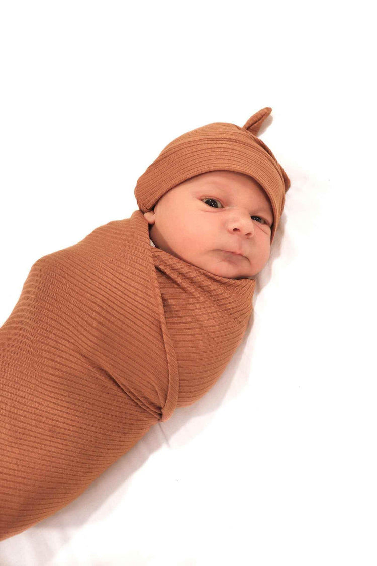 Cocoa Ribbed Stretch Swaddle - GiFTiFY