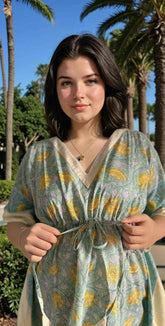 Soléa Block Print Cotton Caftan - GiFTiFY